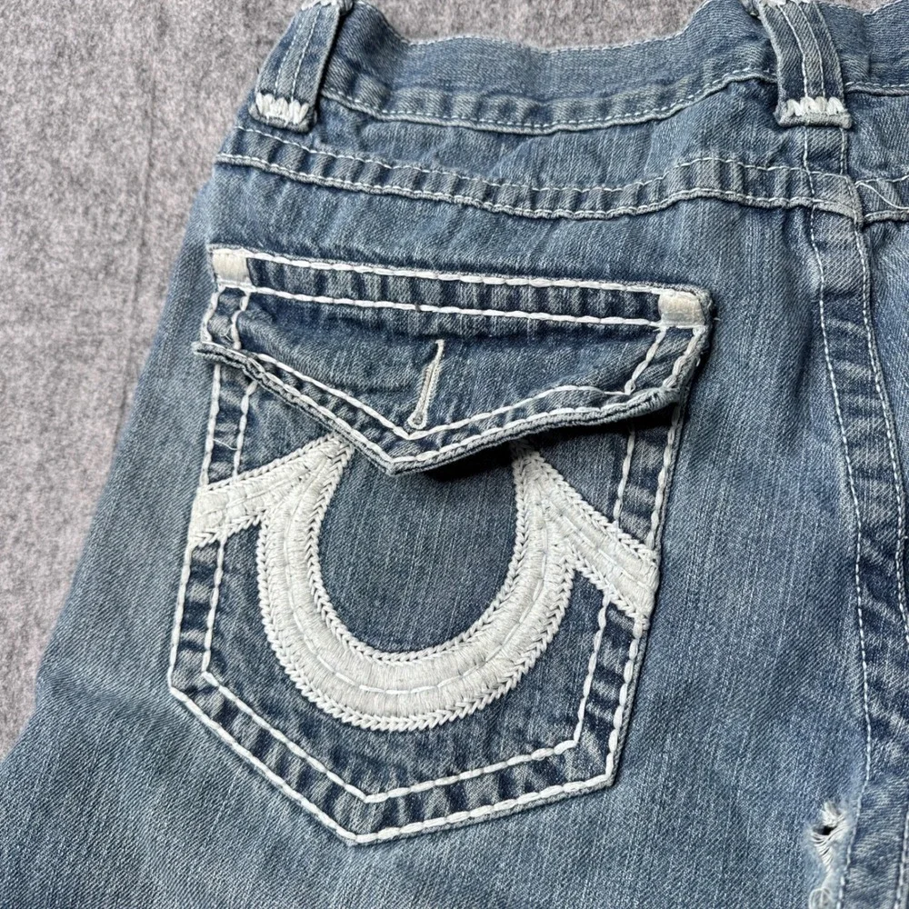 True Religion Joey Super T Mens 32 Blue Wash Straight Leg Jeans USA Made FLAW